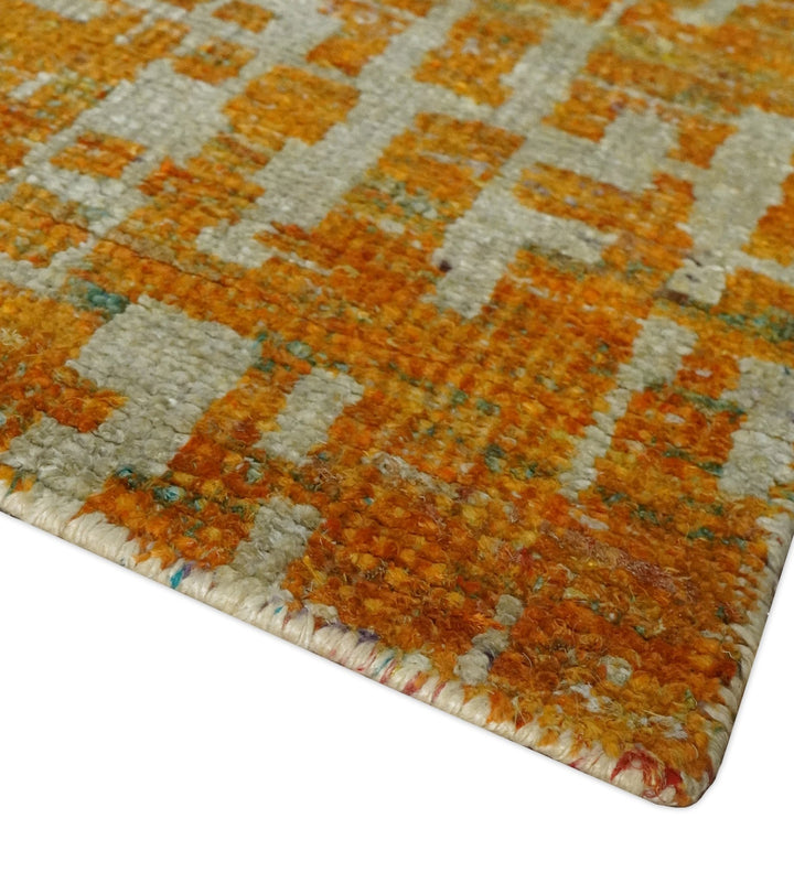 Modern Abstract 6x9 Gold and Ivory Recycled Art Silk Area Rug - The Rug Decor