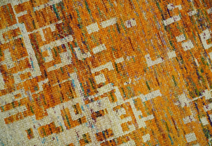 Modern Abstract 6x9 Gold and Ivory Recycled Art Silk Area Rug - The Rug Decor