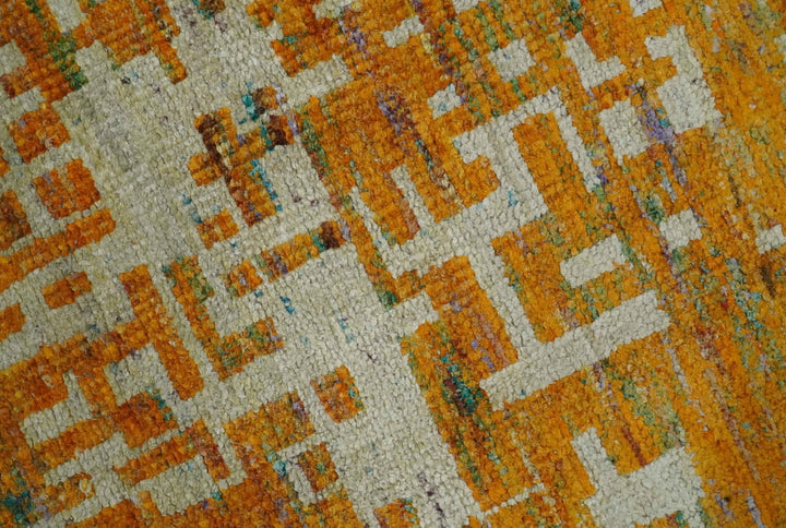 Modern Abstract 6x9 Gold and Ivory Recycled Art Silk Area Rug - The Rug Decor