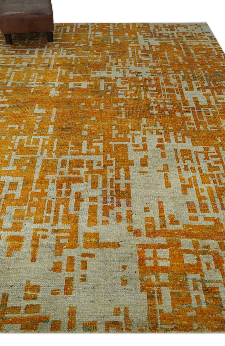 Modern Abstract 6x9 Gold and Ivory Recycled Art Silk Area Rug - The Rug Decor