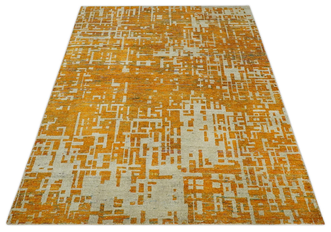 Modern Abstract 6x9 Gold and Ivory Recycled Art Silk Area Rug - The Rug Decor