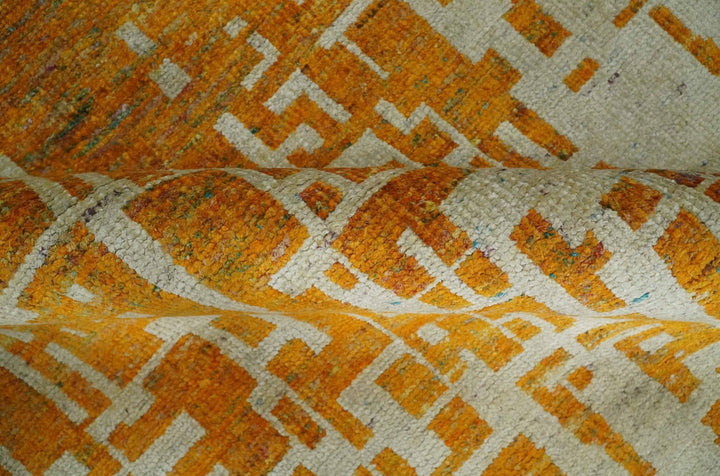 Modern Abstract 6x9 Gold and Ivory Recycled Art Silk Area Rug - The Rug Decor