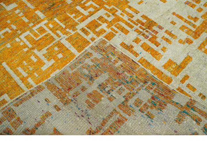 Modern Abstract 6x9 Gold and Ivory Recycled Art Silk Area Rug - The Rug Decor