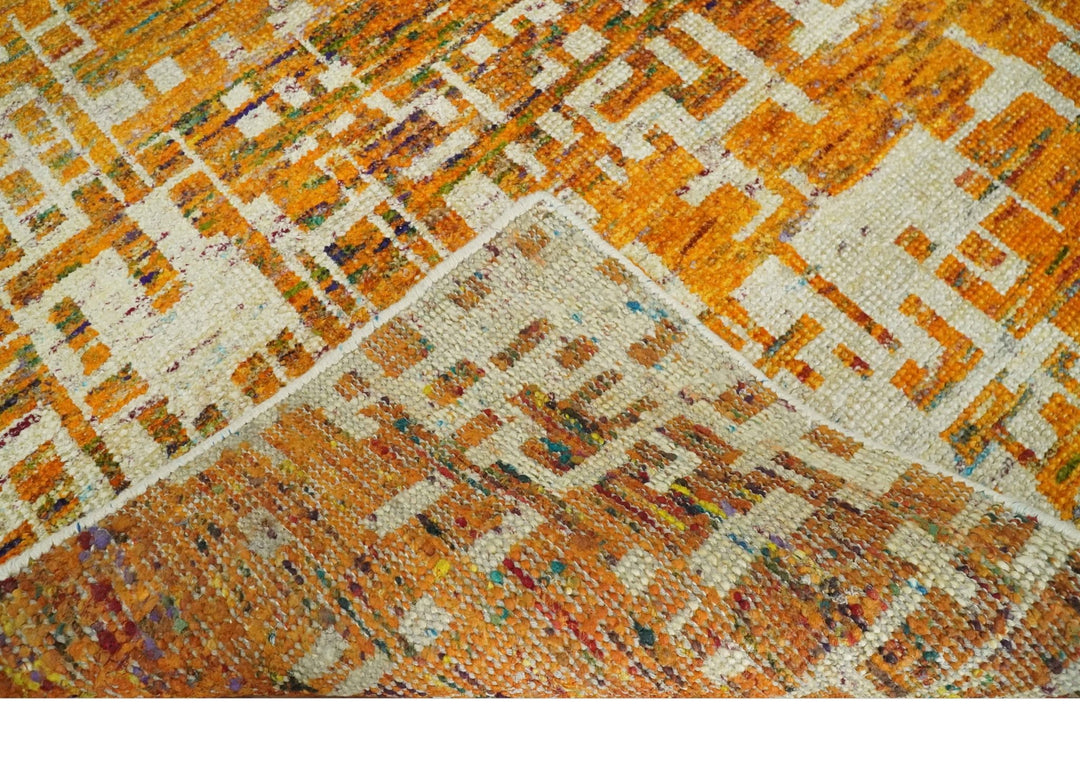 Modern Abstract 6x9 Gold and Ivory Recycled Art Silk Area Rug - The Rug Decor