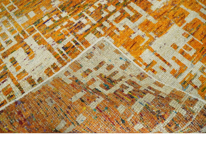 Modern Abstract 6x9 Gold and Ivory Recycled Art Silk Area Rug - The Rug Decor