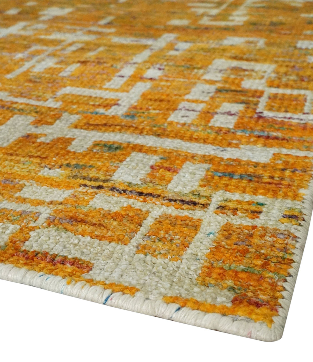 Modern Abstract 6x9 Gold and Ivory Recycled Art Silk Area Rug - The Rug Decor