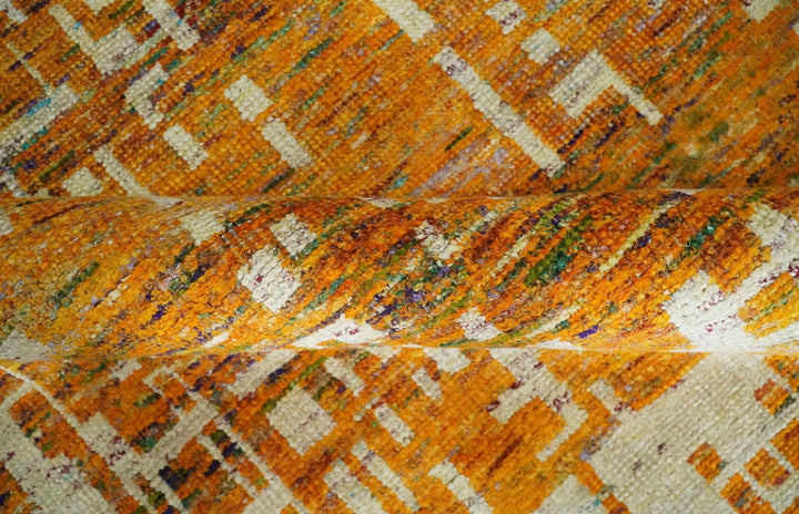 Modern Abstract 6x9 Gold and Ivory Recycled Art Silk Area Rug - The Rug Decor