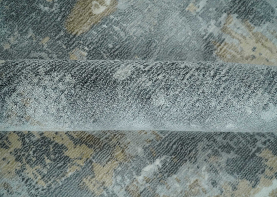 Modern Abstract 8x10 Silver, Charcoal and Olive Hand Loomed Blended wool and Art silk Area Rug - The Rug Decor