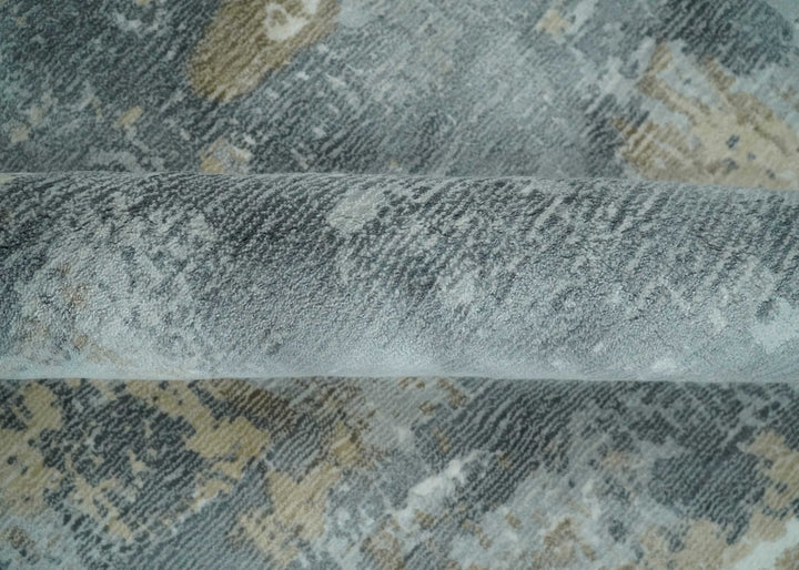 Modern Abstract 8x10 Silver, Charcoal and Olive Hand Loomed Blended wool and Art silk Area Rug - The Rug Decor