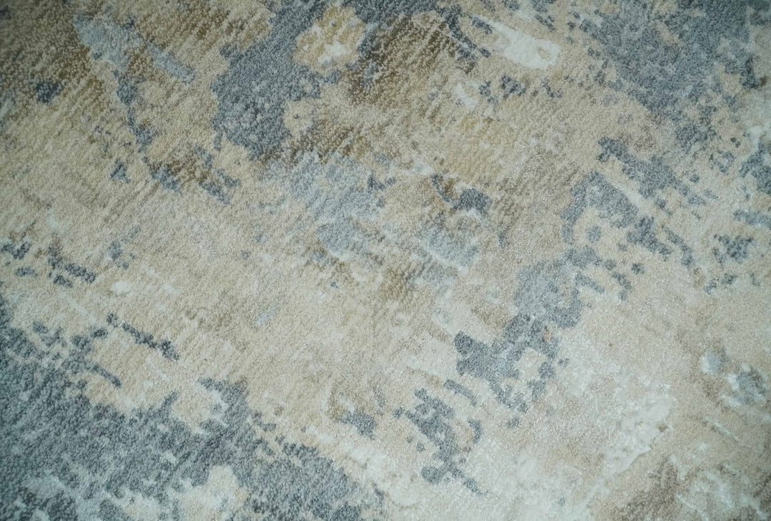 Modern Abstract 8x10 Silver, Charcoal and Olive Hand Loomed Blended wool and Art silk Area Rug - The Rug Decor