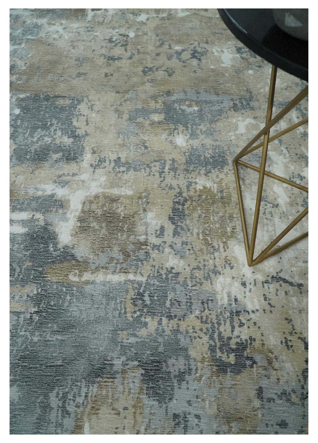 Modern Abstract 8x10 Silver, Charcoal and Olive Hand Loomed Blended wool and Art silk Area Rug - The Rug Decor