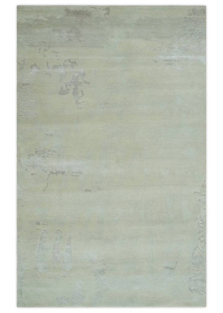 Modern Abstract Beige and Silver Hand loom 5x8 wool and Art Silk Area Rug - The Rug Decor