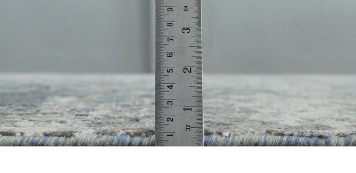 Modern Abstract Beige, Blue and Charcoal Hand knotted 8x10 wool and Bamboo Silk Area Rug - The Rug Decor