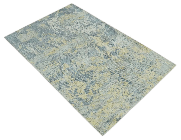 Modern Abstract Beige, Gray and Silver Hand loom 5x8 Wool and Viscose Area Rug - The Rug Decor