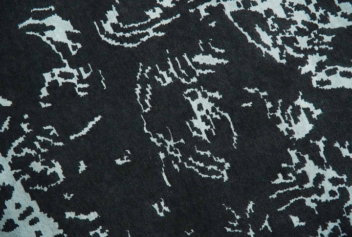Modern Abstract Black and Silver Hand Knotted 6x9 Wool and Bamboo silk Area Rug - The Rug Decor