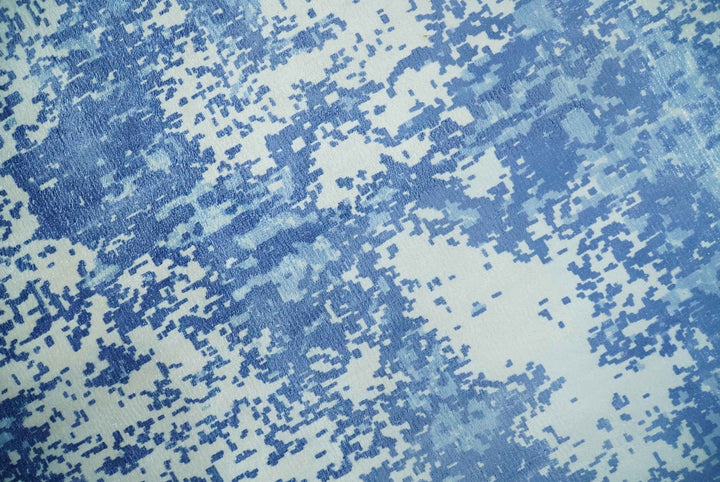 Modern Abstract Blue and Ivory Hand loom 5.6x8 Wool and Viscose Area Rug - The Rug Decor