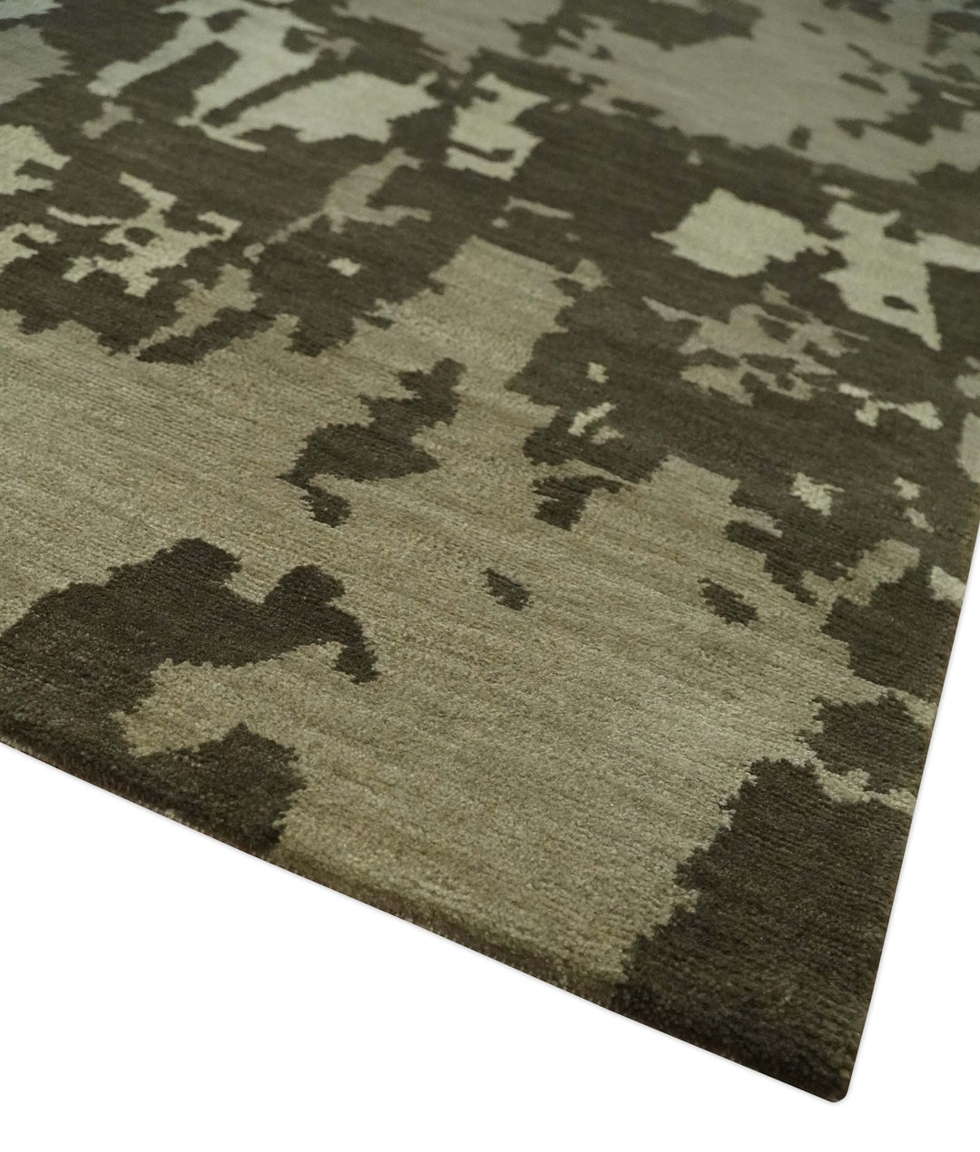 Modern Abstract Brownish - Green and Ivory Hand loom 6x9 wool and Art Silk Area Rug - The Rug Decor