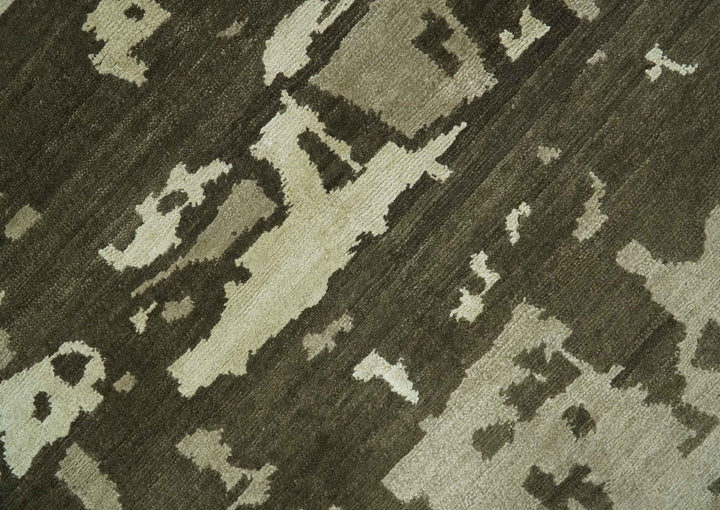 Modern Abstract Brownish - Green and Ivory Hand loom 6x9 wool and Art Silk Area Rug - The Rug Decor