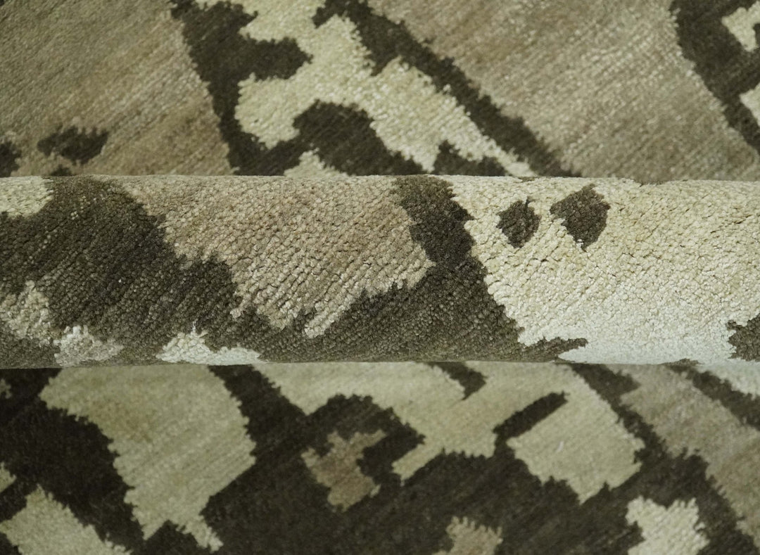 Modern Abstract Brownish - Green and Ivory Hand loom 6x9 wool and Art Silk Area Rug - The Rug Decor