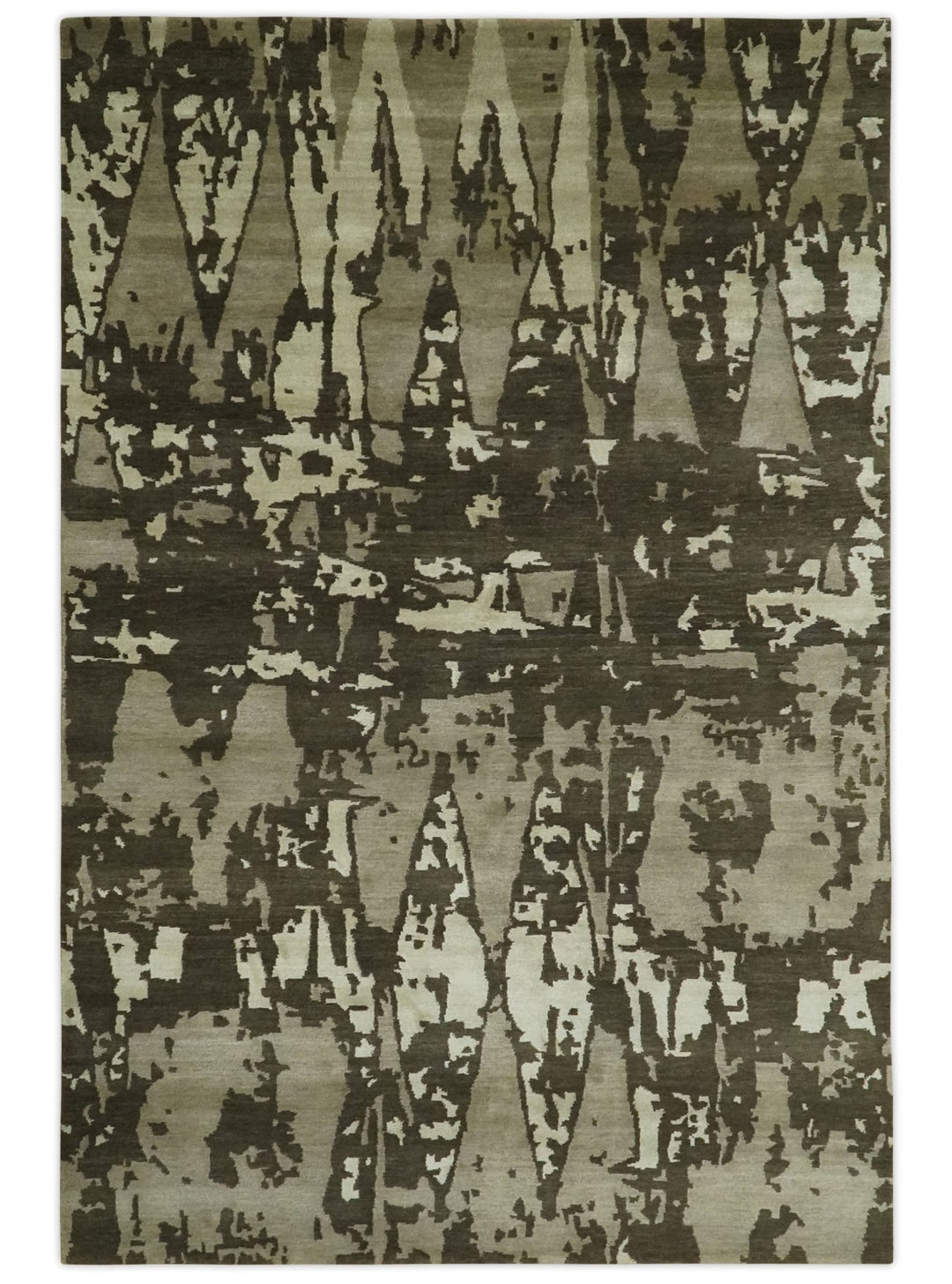 Modern Abstract Brownish - Green and Ivory Hand loom 6x9 wool and Art Silk Area Rug - The Rug Decor