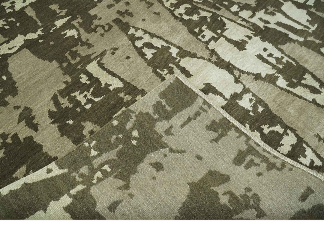 Modern Abstract Brownish - Green and Ivory Hand loom 6x9 wool and Art Silk Area Rug - The Rug Decor