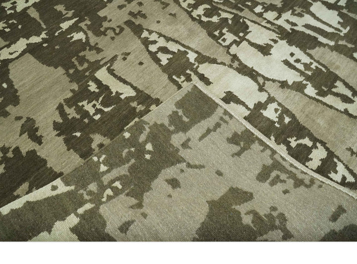 Modern Abstract Brownish - Green and Ivory Hand loom 6x9 wool and Art Silk Area Rug - The Rug Decor