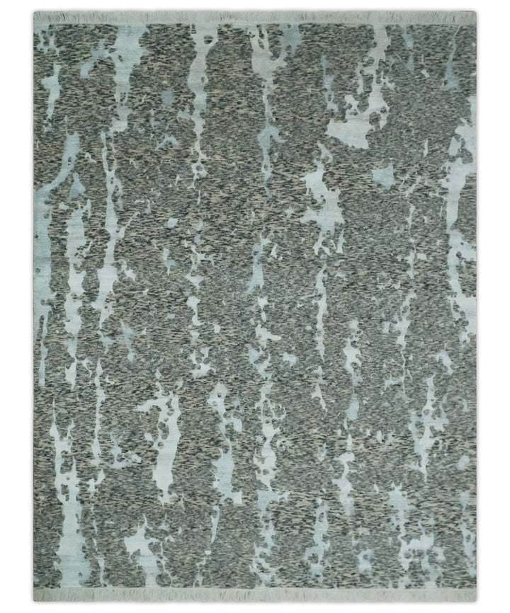 Modern Abstract Charcoal, Beige and Silver Hand Knotted 5.6x8 wool and Bamboo Silk area Rug - The Rug Decor