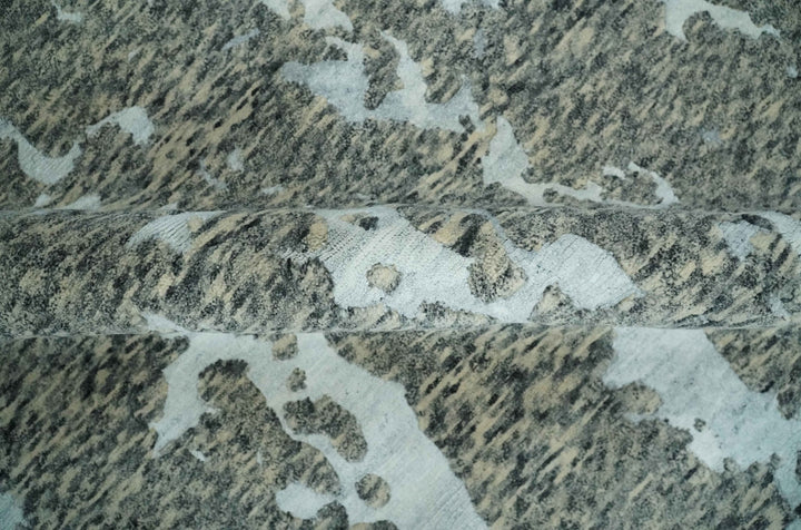 Modern Abstract Charcoal, Beige and Silver Hand Knotted 5.6x8 wool and Bamboo Silk area Rug - The Rug Decor
