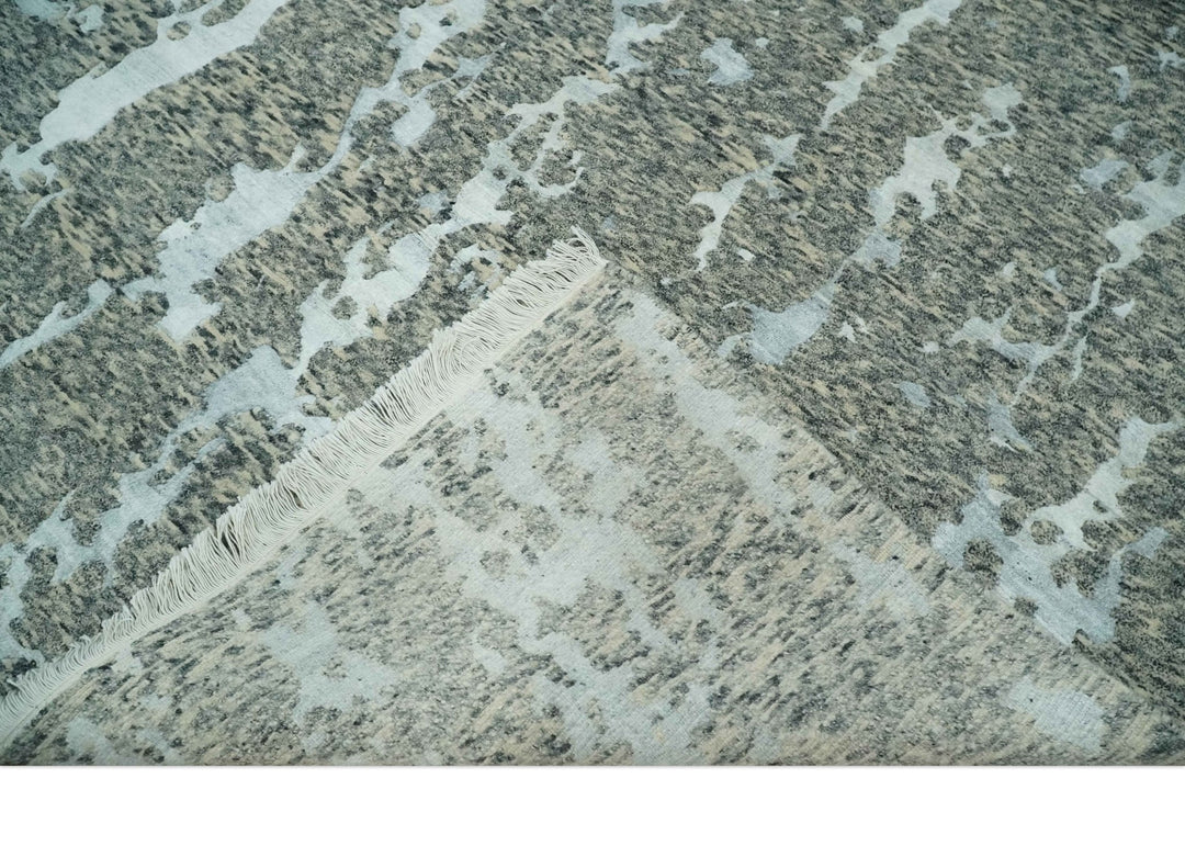 Modern Abstract Charcoal, Beige and Silver Hand Knotted 5.6x8 wool and Bamboo Silk area Rug - The Rug Decor
