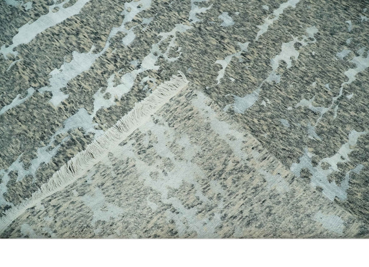 Modern Abstract Charcoal, Beige and Silver Hand Knotted 5.6x8 wool and Bamboo Silk area Rug - The Rug Decor