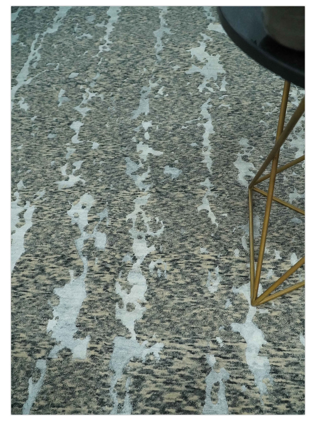 Modern Abstract Charcoal, Beige and Silver Hand Knotted 5.6x8 wool and Bamboo Silk area Rug - The Rug Decor