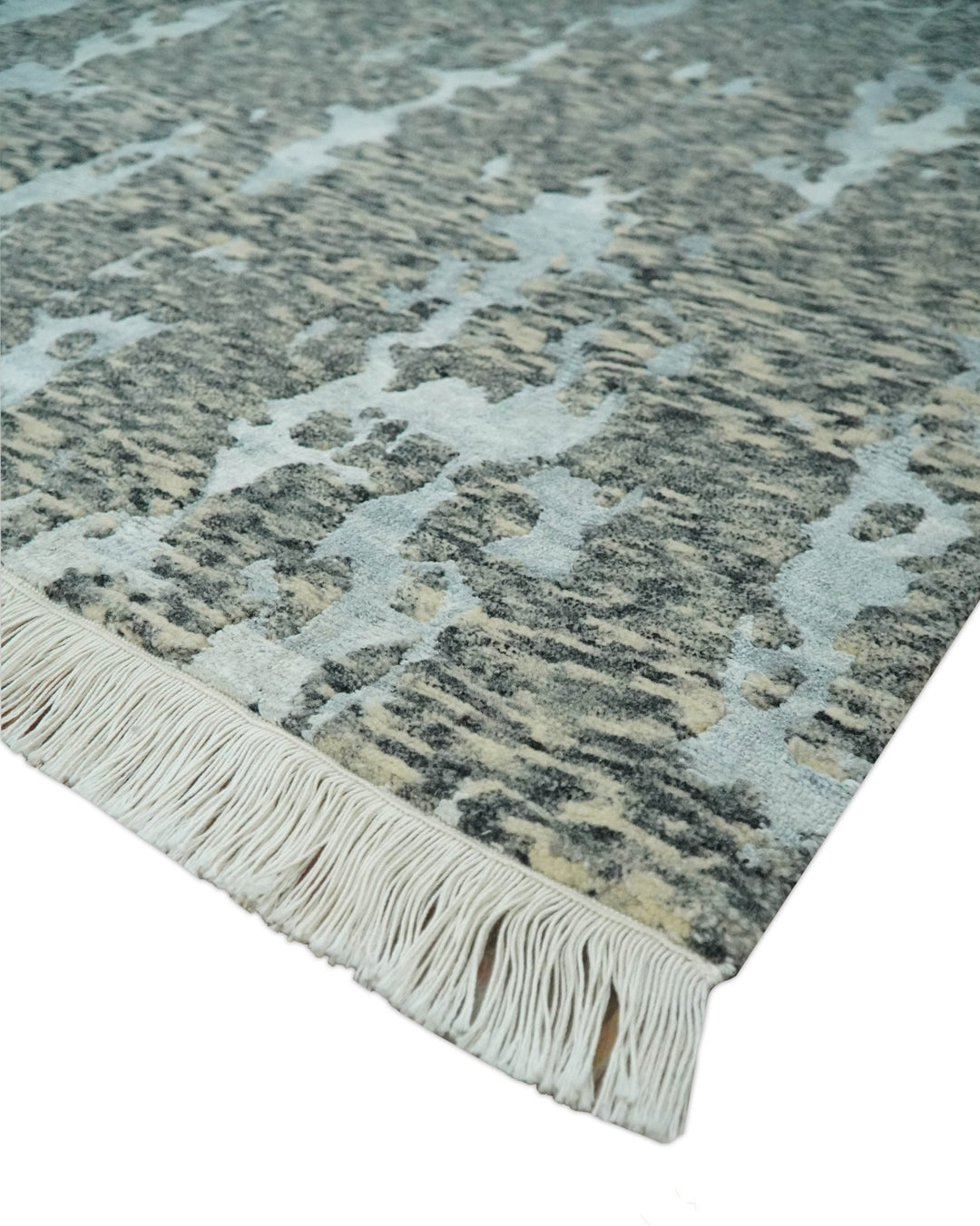 Modern Abstract Charcoal, Beige and Silver Hand Knotted 5.6x8 wool and Bamboo Silk area Rug - The Rug Decor