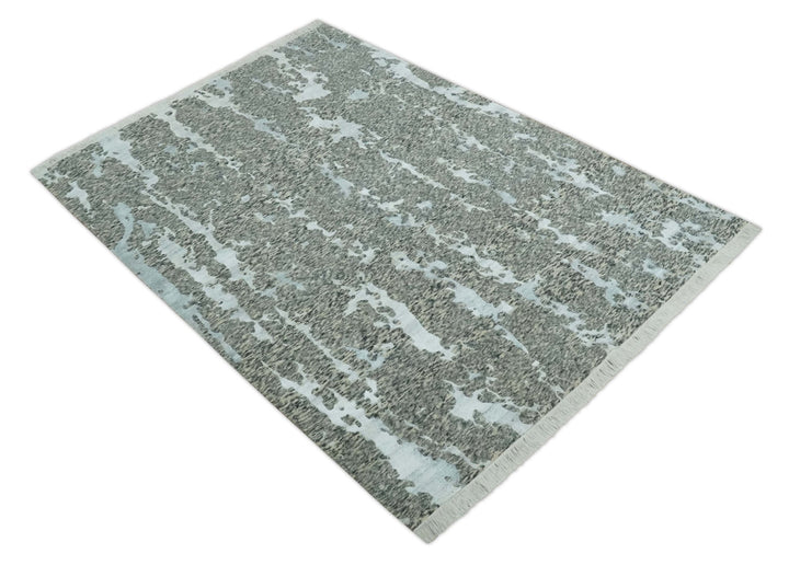 Modern Abstract Charcoal, Beige and Silver Hand Knotted 5.6x8 wool and Bamboo Silk area Rug - The Rug Decor