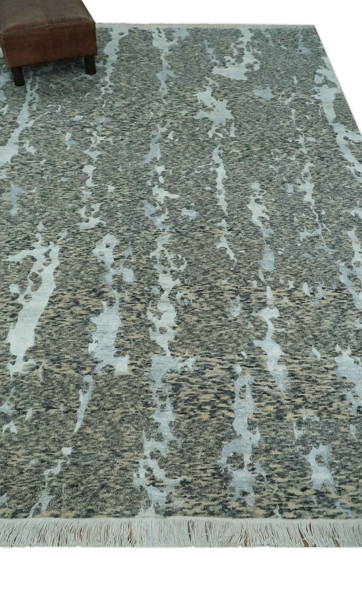 Modern Abstract Charcoal, Beige and Silver Hand Knotted 5.6x8 wool and Bamboo Silk area Rug - The Rug Decor