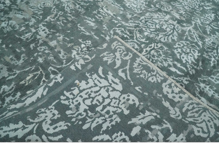Modern Abstract Charcoal, Grey and Silver Hand Knotted 6x9.4 Floral Wool and Silk Area Rug - The Rug Decor