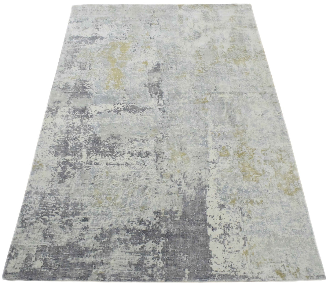 Modern Abstract Gray and Ivory Rug made with Art Silk | TRD10131 - The Rug Decor