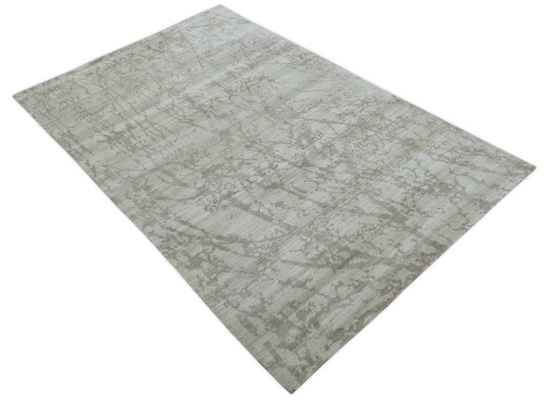 Modern Abstract Gray and Silver Hand knotted 6x9 Viscose Area Rug - The Rug Decor