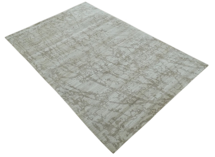 Modern Abstract Gray and Silver Hand knotted 6x9 Viscose Area Rug - The Rug Decor