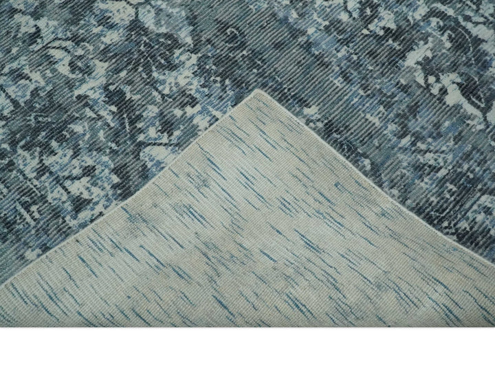 Modern Abstract Gray, Blue, Charcoal and Ivory 5x8 Hand loom wool and Viscose Area Rug - The Rug Decor
