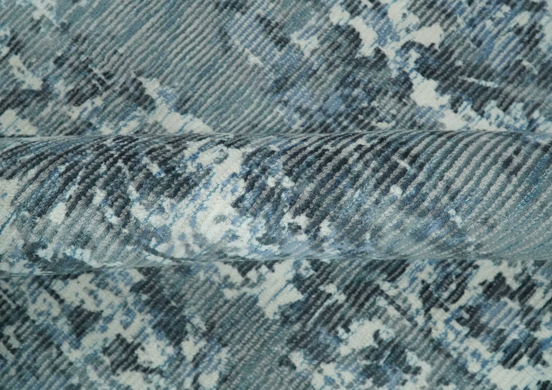 Modern Abstract Gray, Blue, Charcoal and Ivory 5x8 Hand loom wool and Viscose Area Rug - The Rug Decor