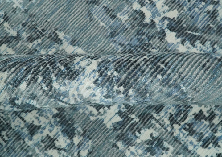 Modern Abstract Gray, Blue, Charcoal and Ivory 5x8 Hand loom wool and Viscose Area Rug - The Rug Decor