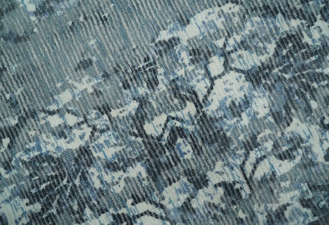 Modern Abstract Gray, Blue, Charcoal and Ivory 5x8 Hand loom wool and Viscose Area Rug - The Rug Decor