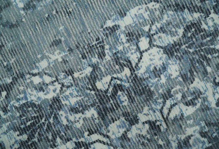 Modern Abstract Gray, Blue, Charcoal and Ivory 5x8 Hand loom wool and Viscose Area Rug - The Rug Decor