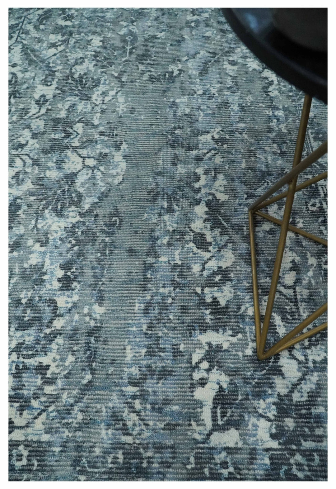 Modern Abstract Gray, Blue, Charcoal and Ivory 5x8 Hand loom wool and Viscose Area Rug - The Rug Decor