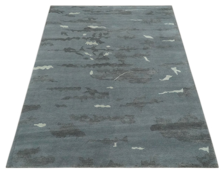 Modern Abstract Gray, Charcoal and Ivory Hand knotted 5x7 wool and Art Silk Area Rug - The Rug Decor