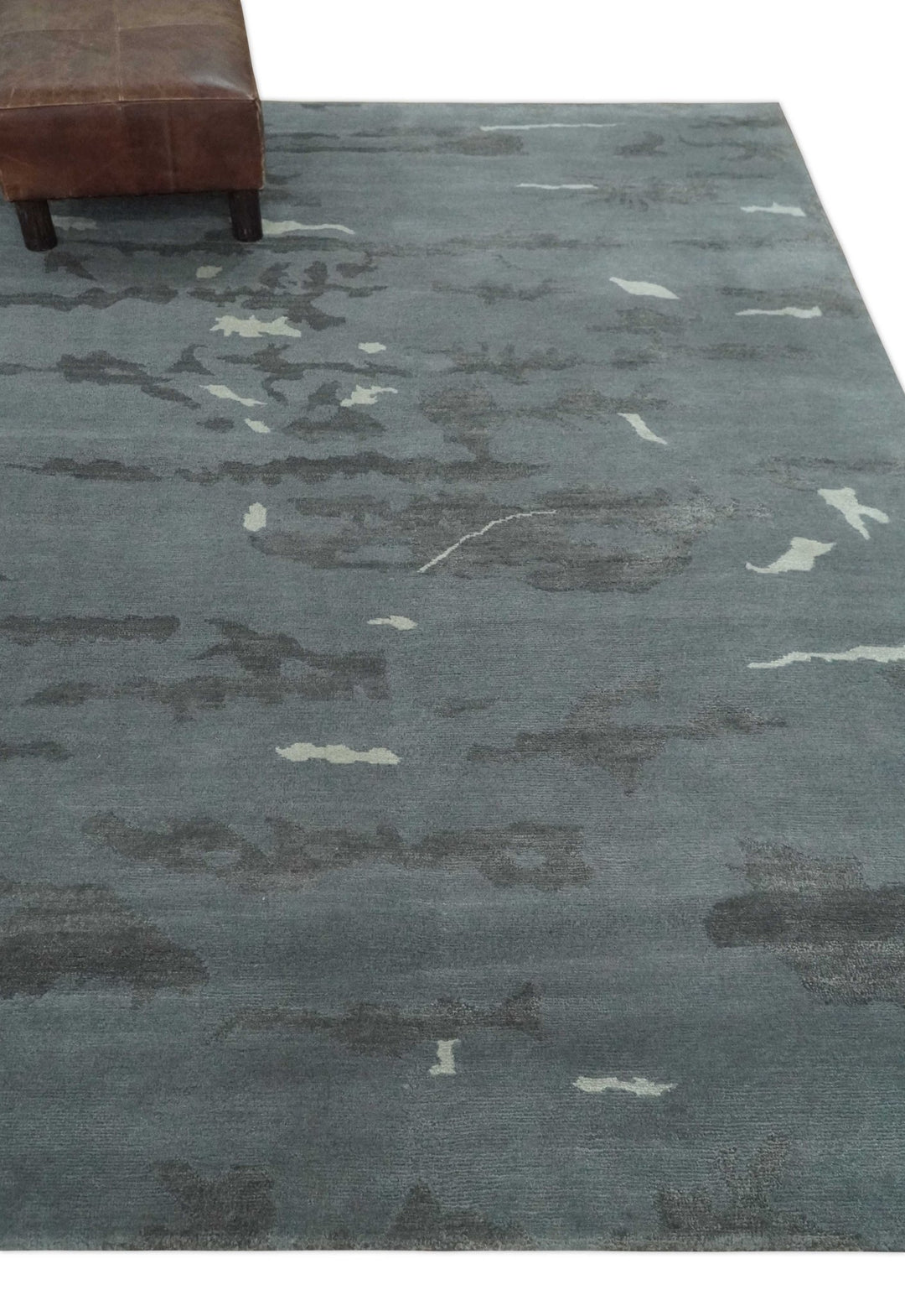 Modern Abstract Gray, Charcoal and Ivory Hand knotted 5x7 wool and Art Silk Area Rug - The Rug Decor