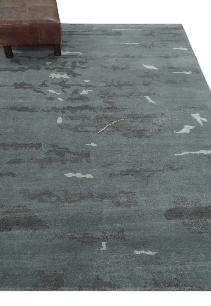 Modern Abstract Gray, Charcoal and Ivory Hand knotted 5x7 wool and Art Silk Area Rug - The Rug Decor