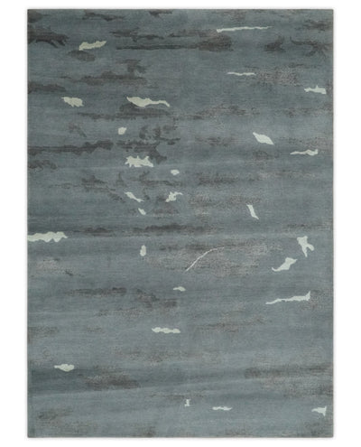 Modern Abstract Gray, Charcoal and Ivory Hand knotted 5x7 wool and Art Silk Area Rug - The Rug Decor