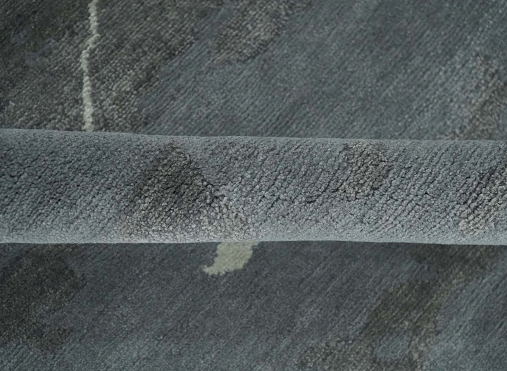 Modern Abstract Gray, Charcoal and Ivory Hand knotted 5x7 wool and Art Silk Area Rug - The Rug Decor