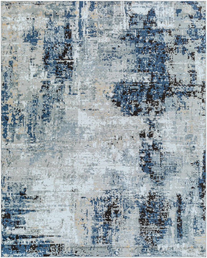 Modern abstract Gray, Silver, Blue and Charcoal Contemporary Area Rug - The Rug Decor
